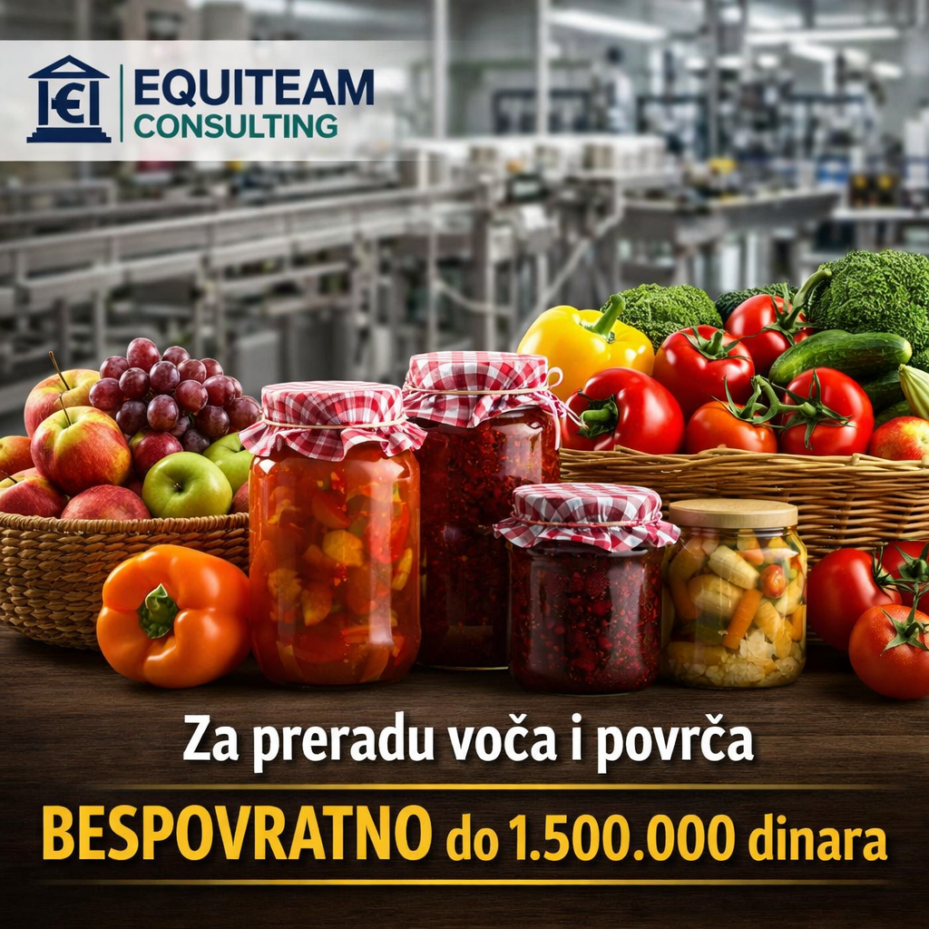 Bespovratno do 1.500.000 dinara za preradu voća i povrća u 2026. 
